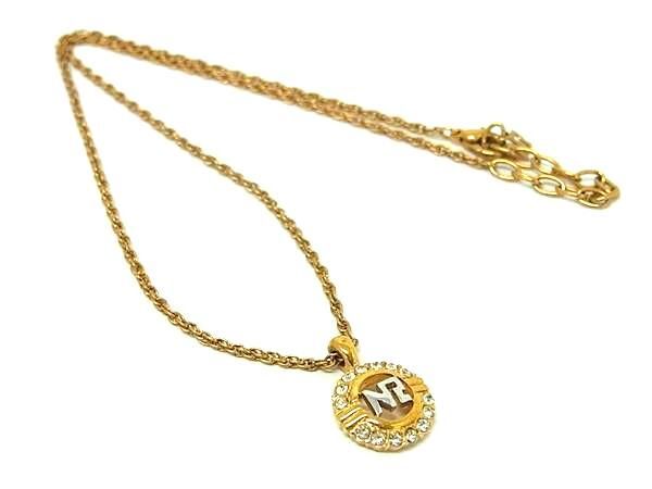 ■美品■ NINA RICCI ニナリッチ ロゴモチーフ ラインストーン ネックレス ペンダント アクセサリー レディース ゴールド系 DE7801拍卖