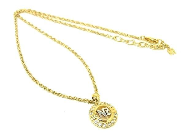 ■極美品■ NINA RICCI ニナリッチ ロゴモチーフ ラインストーン ネックレス ペンダント アクセサリー ゴールド系 DE7811拍卖