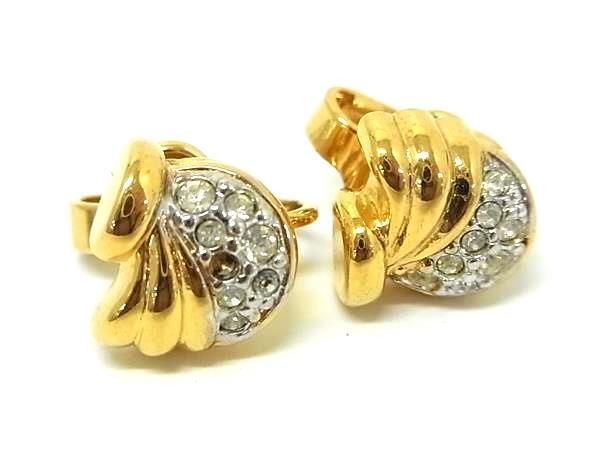 ■極美品■ NINA RICCI ニナリッチ ラインストーン クリップ式 イヤリング アクセサリー レディース ゴールド系×シルバー系 DD7907拍卖