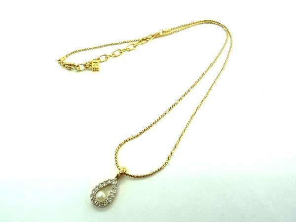 ■美品■ NINA RICCI ニナリッチ ラインストーン パール ネックレス ペンダント アクセサリー レディース ゴールド系 DF0091拍卖