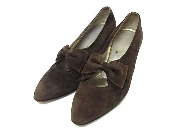 Salvatore Ferragamo フェラガモ スエード リボン ヒール パンプス サイズ5 (約22.5cm) 靴 レディース シューズ ブラウン系 DD6940拍卖