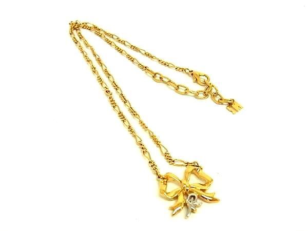 ■極美品■ NINA RICCI ニナリッチ リボンモチーフ ネックレス ペンダント アクセサリー レディース ゴールド系 DF7521拍卖