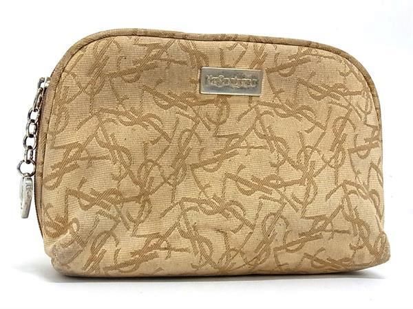 YVESSAINTLAURENT イヴサンローラン キャンバス メイクポーチ 化粧ポーチ マルチケース 小物入れ レディース ブラウン系 DE3935拍卖