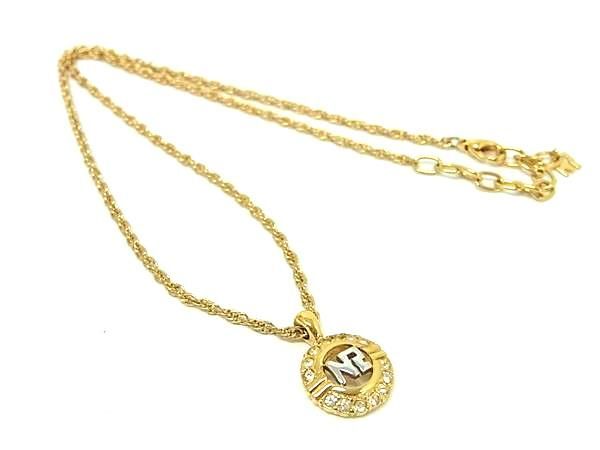 ■美品■ NINA RICCI ニナリッチ ロゴモチーフ ラインストーン ネックレス ペンダント アクセサリー レディース ゴールド系 DE7431拍卖