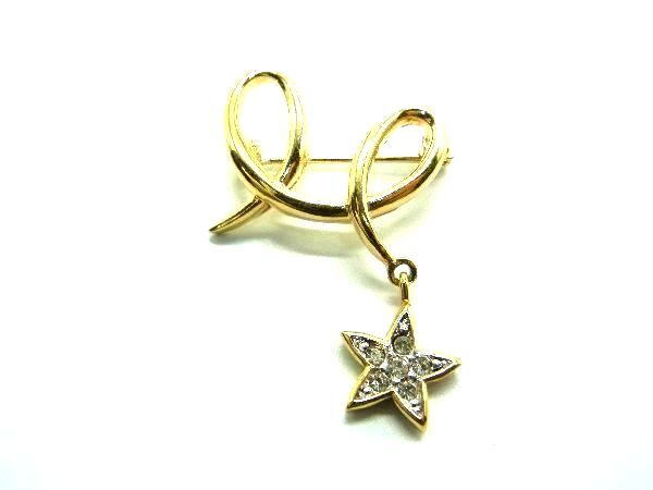 ■美品■ NINA RICCI ニナリッチ スターモチーフ ラインストーン ピンブローチ ピンバッジ アクセサリー ゴールド系 DH1648拍卖