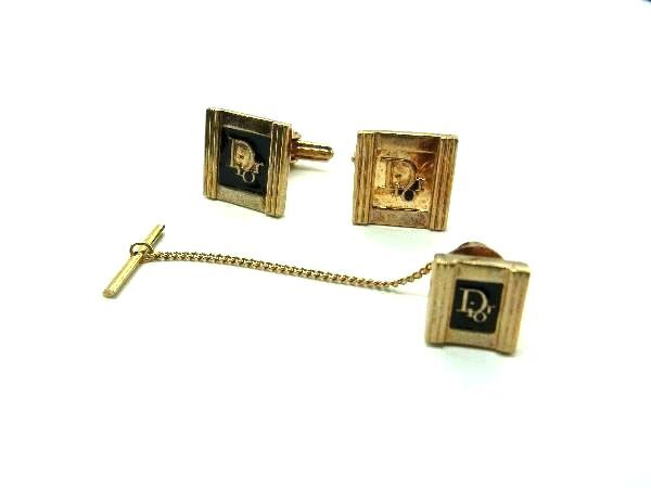 ChristianDior クリスチャンディオール ネクタイピン カフスボタン カフリンクス 2点セット 紳士 メンズ ゴールド系 DF1947拍卖