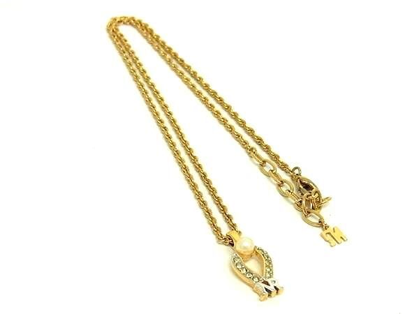 ■美品■ NINA RICCI ニナリッチ ラインストーン パール ネックレス ペンダント アクセサリー レディース ゴールド系 DF5357拍卖