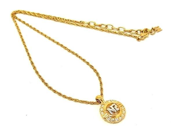 ■美品■ NINA RICCI ニナリッチ ラインストーン ネックレス ペンダント アクセサリー レディース ゴールド系×シルバー系 DG2686拍卖