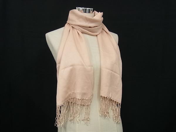 ■極美品■ MOONBAT ムーンバット シルク×カシミヤ フリンジ マフラー ストール ショール レディース ピンク系 DG3397拍卖