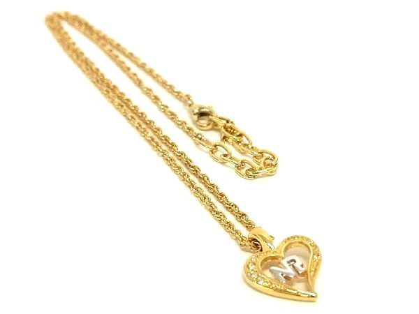 ■美品■ NINA RICCI ニナリッチ ラインストーン ハート ネックレス ペンダント アクセサリー レディース ゴールド系 DD1377拍卖
