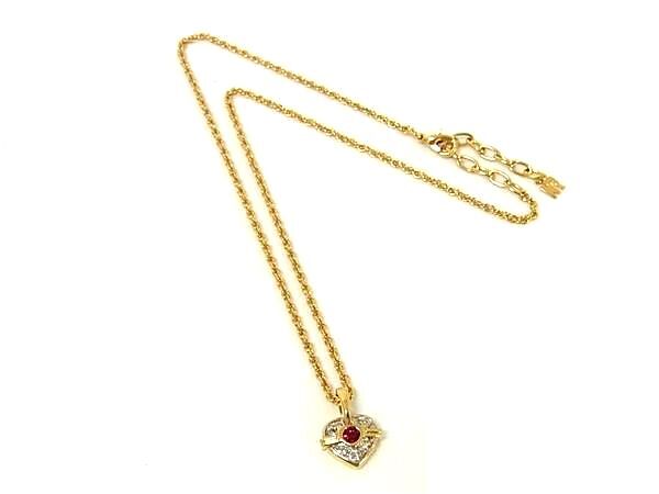■美品■ NINA RICCI ニナリッチ ハート ラインストーン ネックレス ペンダント アクセサリー レディース ゴールド系 DK0257拍卖