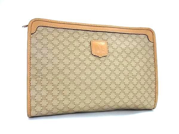 1円 ■美品■ CELINE セリーヌ マカダム柄 PVC×レザー クラッチバッグ セカンドバッグ レディース メンズ ベージュ系 BS1149拍卖