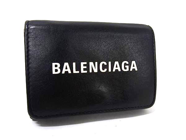 1円 BALENCIAGA バレンシアガ 551921 エブリデイ レザー 三つ折り 財布 ウォレット 小銭入れ 札入れ ブラック系 BQ2250拍卖