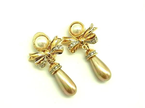 NINA RICCI ニナリッチ パール ラインストーン クリップ式 イヤリング アクセサリー レディース ゴールド系 DH3740拍卖