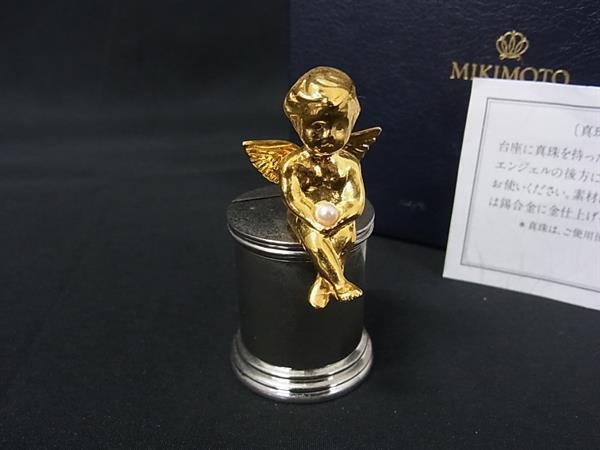 MIKIMOTO ミキモト 本真珠 アコヤ真珠 パール 約4mm 天使 カードスタンド メモスタンド ペーパーウェイト ゴールド系 DK3238拍卖