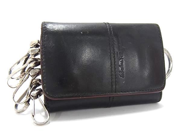 Salvatore Ferragamo フェラガモ レザー 6連 キーケース 鍵入れ メンズ レディース ブラック系 DK2813拍卖