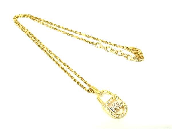 ■美品■ NINA RICCI ニナリッチ ラインストーン ネックレス ペンダント アクセサリー レディース ゴールド系×シルバー系 DK4607拍卖