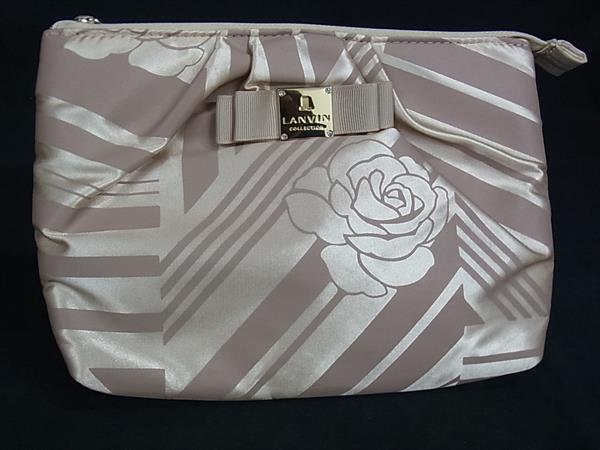 ■美品■ LANVIN COLLECTION ランバン ナイロン リボン 薔薇 バラ フラワー マルチポーチ マルチケース 小物入れ ベージュ系 DJ9784拍卖