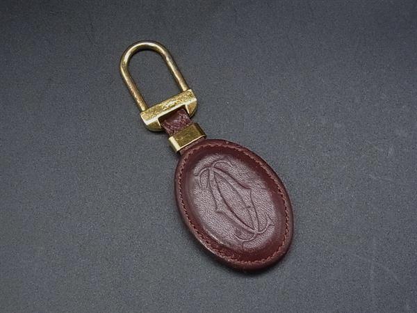Cartier カルティエ マストライン レザー キーホルダー バッグチャーム ボルドー系×ゴールド系 DJ5372拍卖