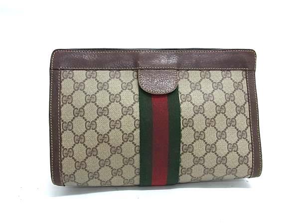1円 GUCCI グッチ オールドグッチ ヴィンテージ シェリーライン GG柄 PVC クラッチバッグ セカンドバッグ ブラウン系 GB2153拍卖
