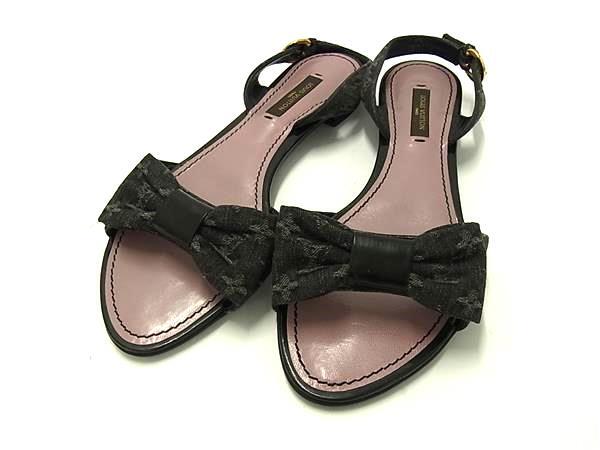 1円 ■美品■ LOUIS VUITTON ルイヴィトン モノグラムデニム キャンバス サンダル サイズ35(約22.5cm) 靴 シューズ グレー系 FN7566拍卖