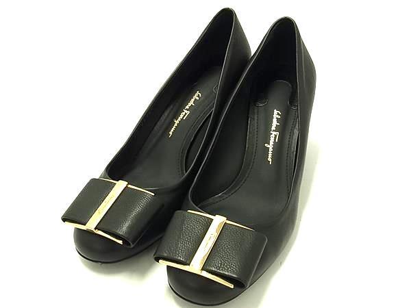 1円 ■美品■ Salvatore Ferragamo フェラガモ カプア レザー 表記サイズ 7 (約24cm) 靴 シューズ レディース ブラック系 FN7587拍卖