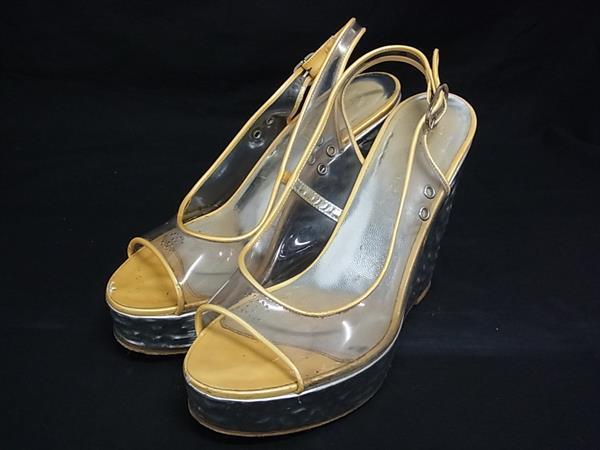 1円 CHANEL シャネル ココマーク PVC 靴 オープントゥ ヒール 表記サイズ37(約24cm) レディース イエロー系 FN7591拍卖