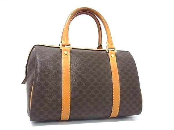 1円 ■美品■ CELINE セリーヌ マカダム柄 PVC×レザー ミニボストン ハンドバッグ トートバッグ ミニバッグ ダークブラウン系 GA5726拍卖