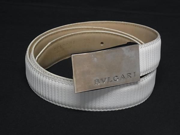 1円 BVLGARI ブルガリ PVC シルバー金具 ベルト 表記サイズ 100/44 メンズ アイボリー系 BQ2503拍卖