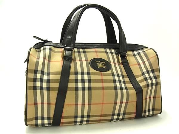1円 Burberrys バーバリーズ ノバチェック キャンバス×レザー ハンドバッグ ボストンバッグレディース メンズ ブラウン系 FV3328拍卖