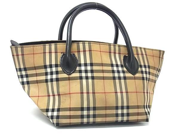 1円 Burberrys バーバリーズ ノバチェック ナイロンキャンバス×レザー ハンドバッグ ミニバッグ ベージュ系×ブラック系 BQ2123拍卖