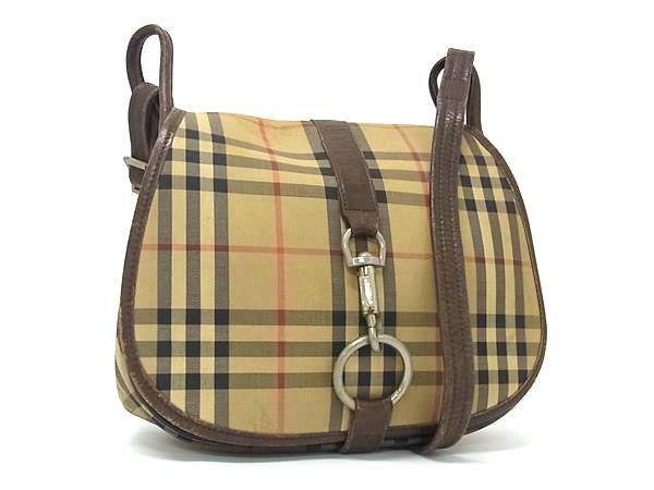 1円 Burberrys バーバリーズ ノバチェック キャンバス×レザー ショルダーバッグ 肩掛け レディース メンズ ブラウン系 BQ2238拍卖