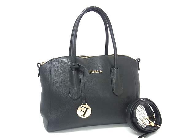1円 ■美品■ FURLA フルラ テッサ レザー 2WAY クロスボディ ハンドバッグ ショルダー トート レディース ブラック系 BS1163拍卖