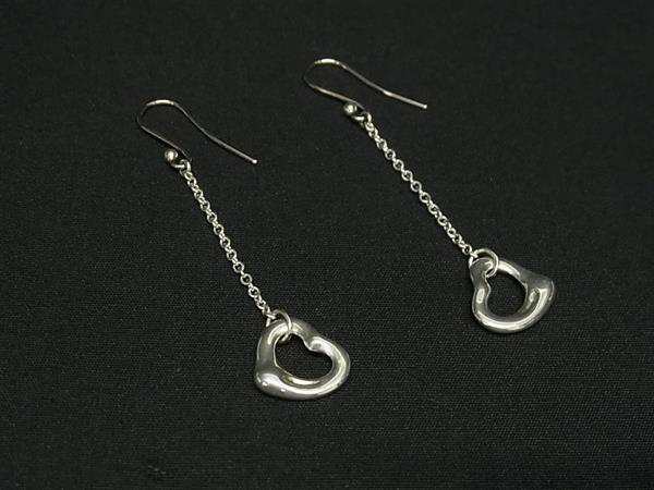 1円 ■美品■ TIFFANY&Co ティファニー エルサペレッティ オープンハート ドロップ SV925 フック式 ピアス シルバー系 FR5184拍卖