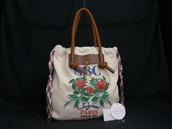 1円 ■美品■ SeeByChloe シーバイクロエ JARDIN DE ROSES BETH M TOTE キャンバス トートバッグ ハンドバッグ アイボリー系 FV3406拍卖