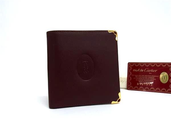 1円 ■美品■ Cartier カルティエ マストライン レザー 二つ折り 財布 ウォレット 札入れ 小銭入れ カード入れ ボルドー系 FV3474拍卖