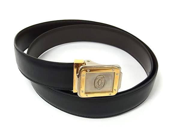 1円 Cartier カルティエ レザー シルバー金具 リバーシブル ベルト ビジネス 紳士 メンズ ブラック系×ブラウン系 BQ2263拍卖