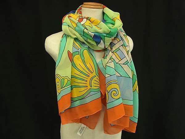 1円 ■新品同様■ HERMES エルメス LUNA PARK【ルナパーク】 パレオ コットン100% 大判 ストール ショール ライトグリーン系 FN7776拍卖