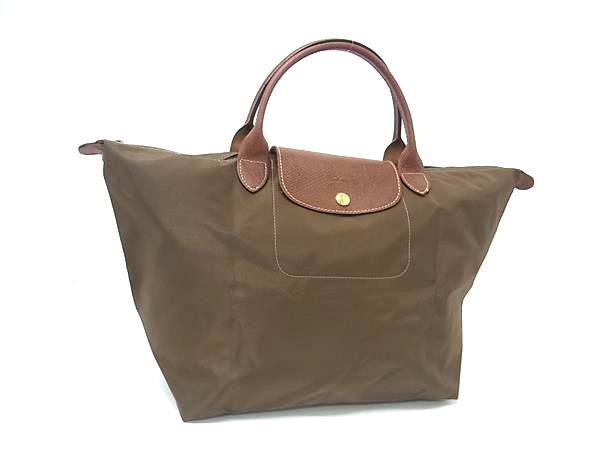 1円 ■美品■ LONGCHAMP ロンシャン ル プリアージュ ナイロン×レザー 折り畳み式 ハンドバッグ トート カーキ系×ブラウン系 BQ1786拍卖