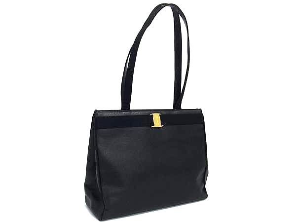 1円 Salvatore Ferragamo フェラガモ BK-21 2530 ヴァラ リザード型押しレザー トートバッグ ショルダーバッグ 肩掛け ブラック系 BQ1764拍卖