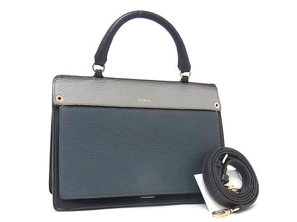 1円 ■美品■ FURLA フルラ レザー 2WAY クロスボディ ハンドバッグ ショルダーバッグ 斜め掛け 肩掛け レディース ネイビー系 BQ1816拍卖