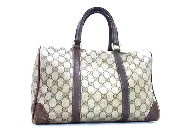 1円 GUCCI グッチ オールドグッチ ヴィンテージ GG柄 PVC×レザー ハンドバッグ トート ボストン レディース メンズ ブラウン系 BQ1844拍卖