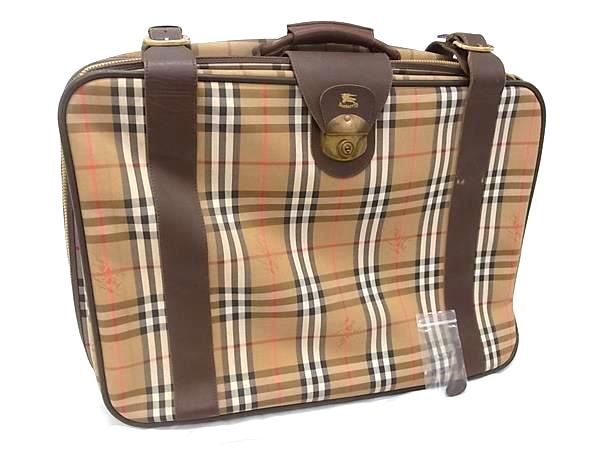 1円 Burberrys バーバリーズ ノバチェック キャンバス ハンドバッグ トランクケース トラベルバッグ 旅行かばん ブラウン系 GB2136拍卖
