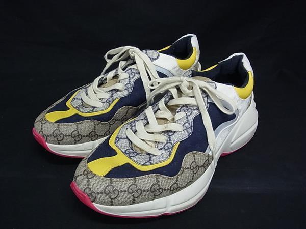 1円 GUCCI グッチ ライトン GGスプリーム GG柄 GGキャンバス×PVC スニーカー 靴 シューズ メンズ ネイビー系×マルチカラー FN7693拍卖