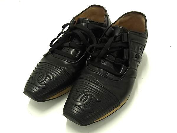 1円 ■美品■ CHANEL シャネル ココマーク レザー スニーカー 表記サイズ 5 1/2(約22.5cm) 靴 シューズ レディース ブラック系 FN7691拍卖