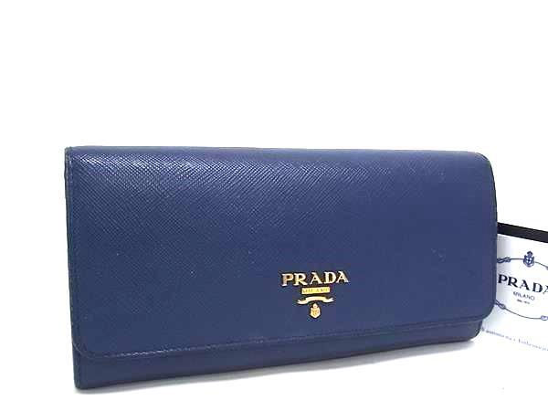 1円 PRADA プラダ サフィアーノレザー 二つ折り 長財布 ウォレット 札入れ 小銭入れ レディース ブルー系 FT1903拍卖