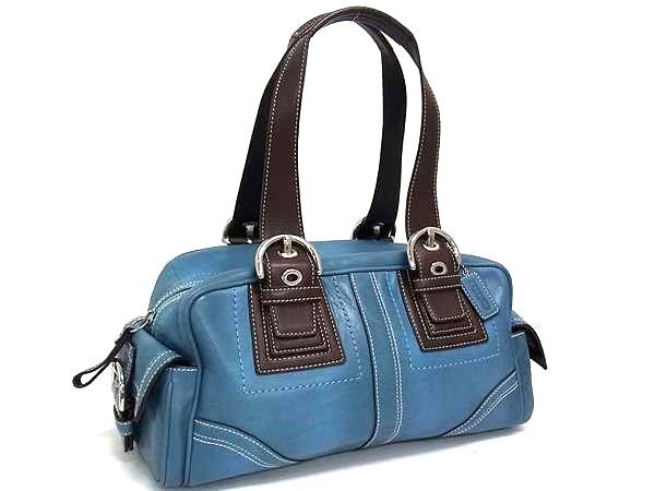 1円 ■美品■ COACH コーチ 10036 レザー ショルダー トートバッグ 肩掛けかばん レディース ブルー系×ブラウン系 FU2739拍卖