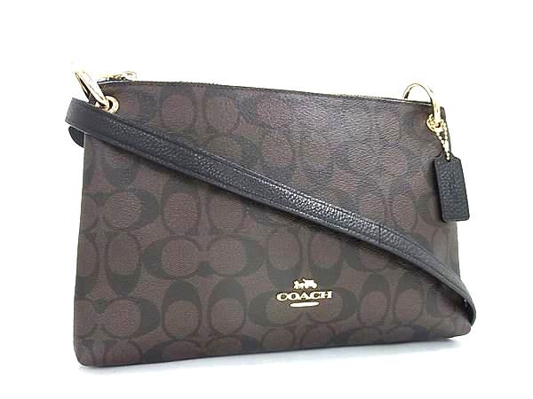 1円 ■極美品■ COACH コーチ F76646 シグネチャー レザー クロスボディ ショルダーバッグ 斜め掛け ブラウン系×ブラック系 FU2704拍卖