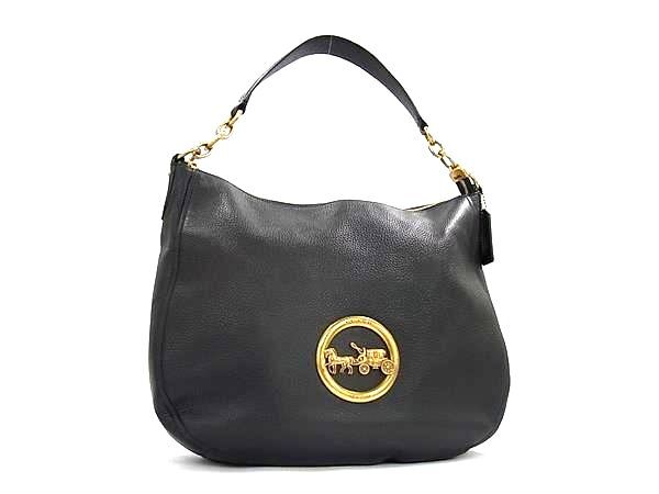 1円 ■美品■ COACH コーチ F31400 馬車 レザー ワンショルダー トートバッグ 肩掛かばん レディース ブラック系 FU2750拍卖