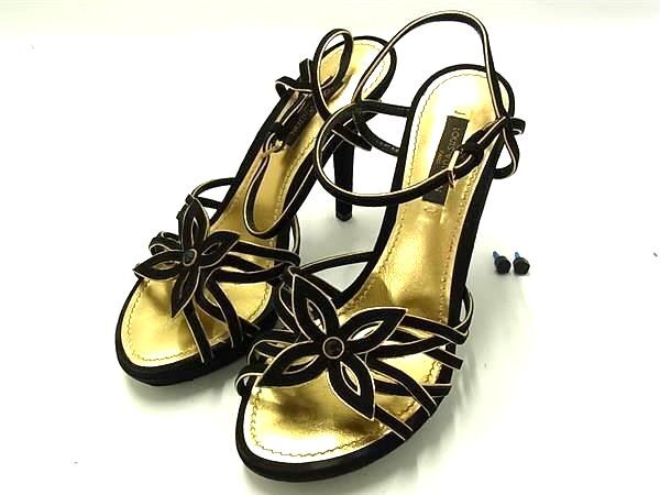 1円 ■美品■ LOUIS VUITTON ルイヴィトン スエード ヒール パンプス 表記サイズ 34 1/2 (約22.0cm) 靴 シューズ ブラック系 FN7562拍卖